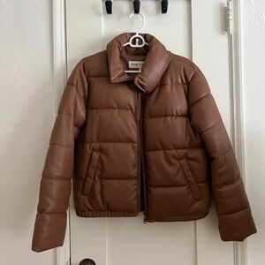 Chestnut Faux Leather Puffer Jacket
